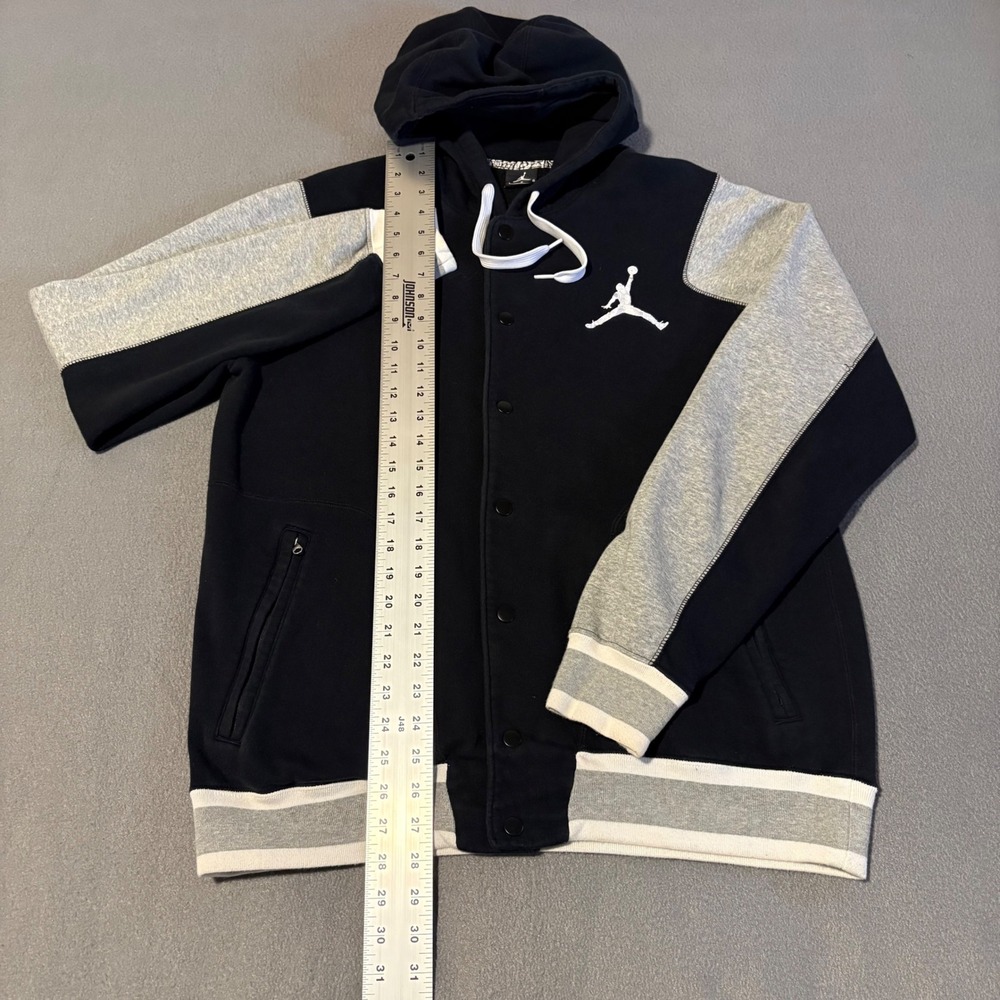 Jordan Varsity Hoodie Mens Large Black Gray Snap Front Jumpman 547693-014 - Picture 2 of 9